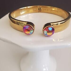 Kate Spade Gold‎ Tone Hinged Cuff with Red Aurora Borealis Stones